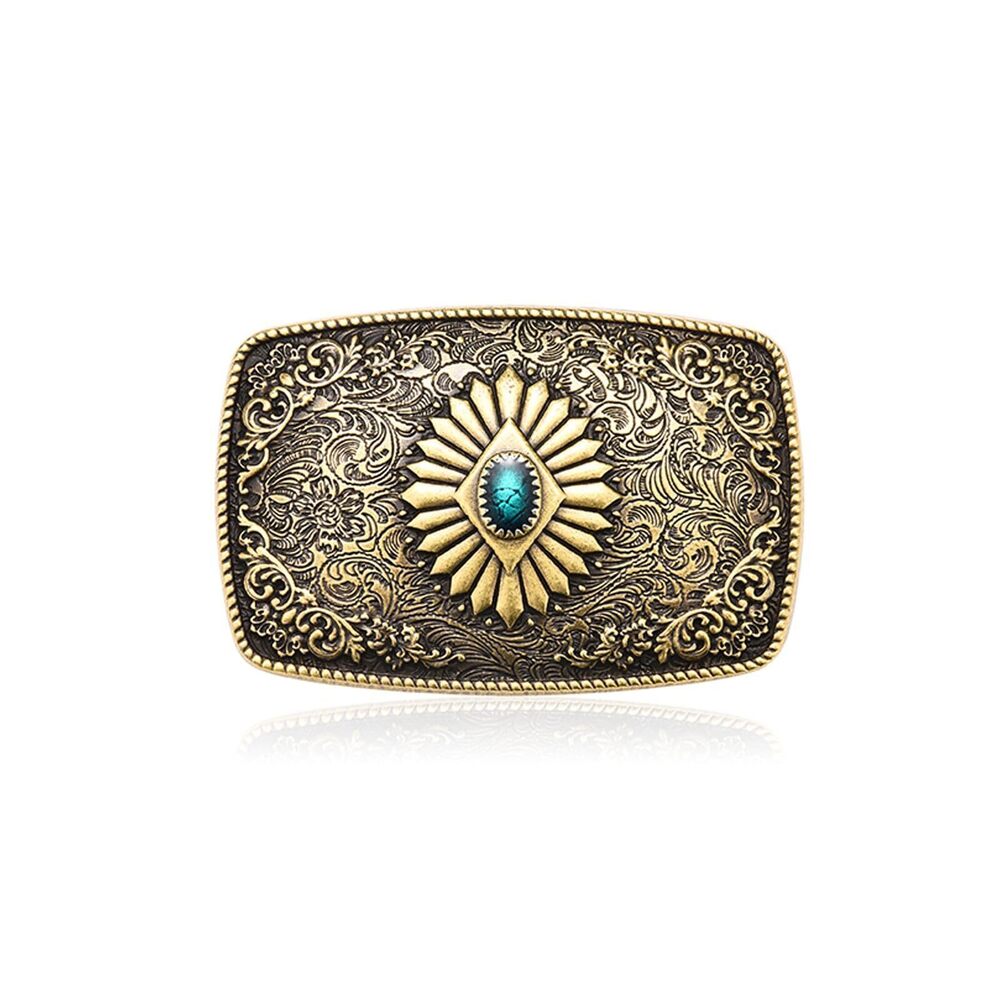 3206 MASOP Western Cowboy Belt Buckle Vintage Indian Elements Turquoise